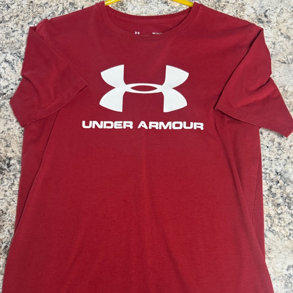 Under Armour Red Short-Sleeve Crew with White Logo